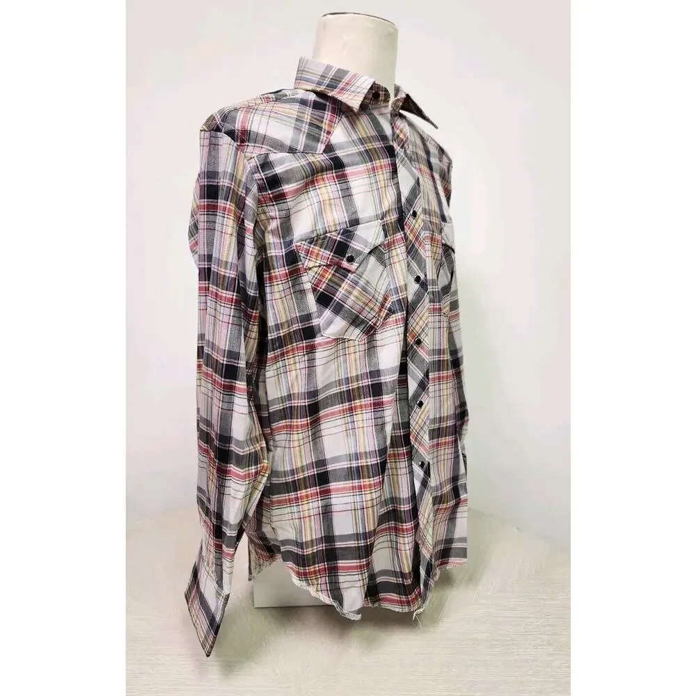 Vintage 60s Wrangler Cursive Label USA Western Plaid Pearl Buttons Nwot 16-34 - Picture 2 of 12